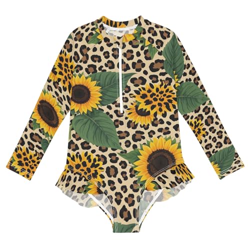 ALAZA Toddler Swimsuit Girl Bathing Suit Swimwear Rash Guard Leopard Sunflower Cheetah Long Sleeve 3T