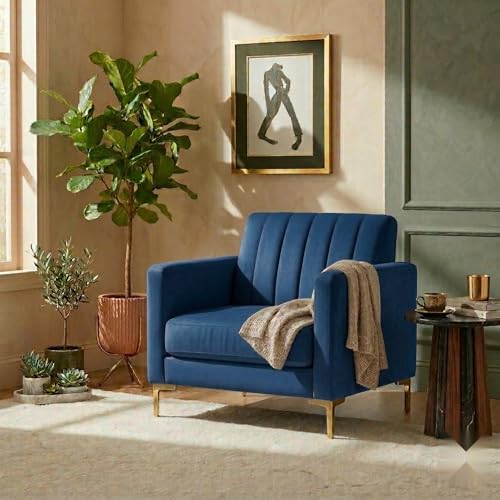 Image of 1 Seater Velum Fabric Sofa Set for Living Room, Modern Design with High Density Foam, Solid Wood Frame, Ergonomic Comfortable Seating for Home & Office (Blue, 1 Seater) | Soft foam comfort, Strong wood frame