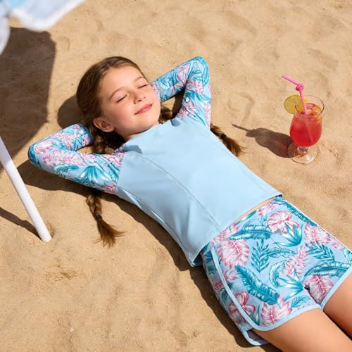 Image of Vogseek Girls Rash Guard Swimsuits 2 Piece Bathing Suit UPF 50+ Summer Swimwear Size 7-12T
