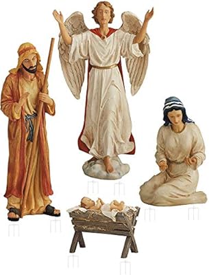 Holy Family Nativity Scene Outdoor Metal 4-Piece Set Includes Baby Jesus, Joseph, Mary & Angel. Large 45" Figures, Durable Anti-Rust, Flat All Metal with Sturdy 3-Prong Stakes