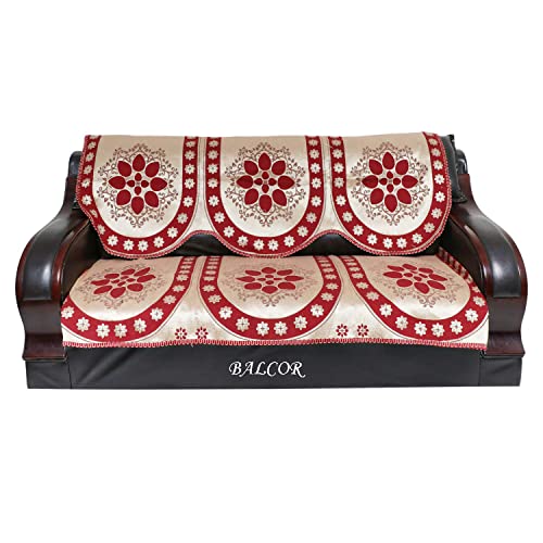 Image of Cotton 6 PCs Design DECAN Sofa Cover Set of 5 Seater(3+1+1)-Maroon