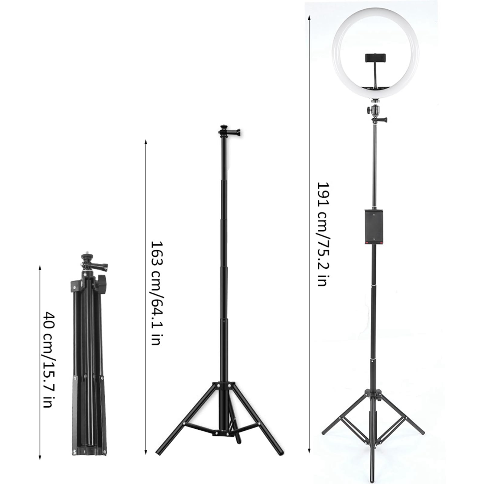 12-Zoll-dimmbares LED-Ringlicht mit Stativ, Fotografie-Fülllicht für Make-up und Video-Studio, 3 Farbtemperaturen, 10 Helligkeitsstufen, inklusive Handy- und Tablet-Halterung für
