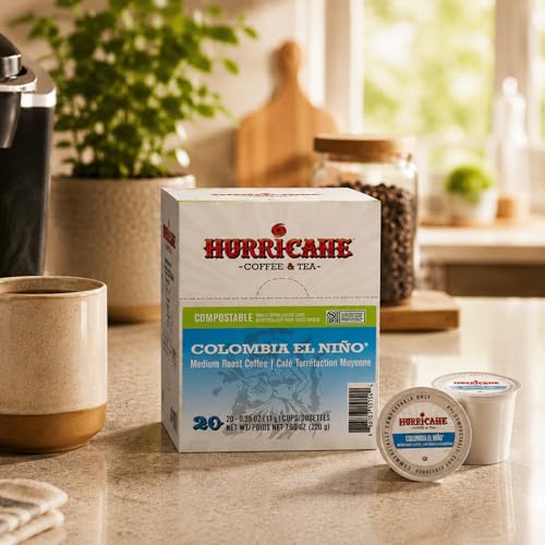 Image of Hurricane Coffee Colombia El Nino, Compostable Coffee Pods - Medium Roast, K-Cup Compatible, 80 Count