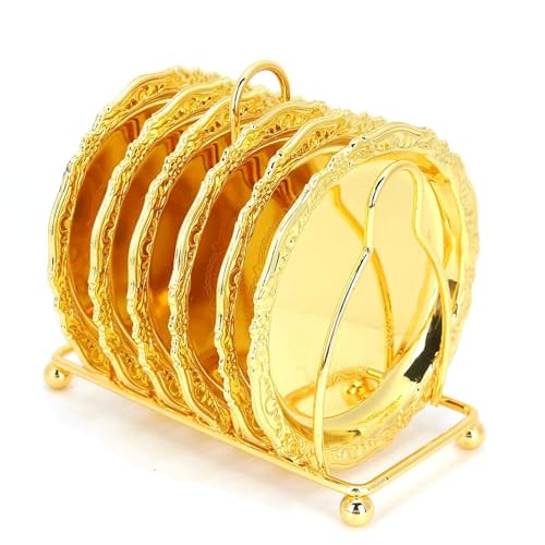 Sottobicchieri da 6 pezzi con supporto, sottobicchiere in oro rustico da 4 pollici Set sottobicchieri per bevande per bar Cucina Coffee Bar Tavolino Decor(Oro)