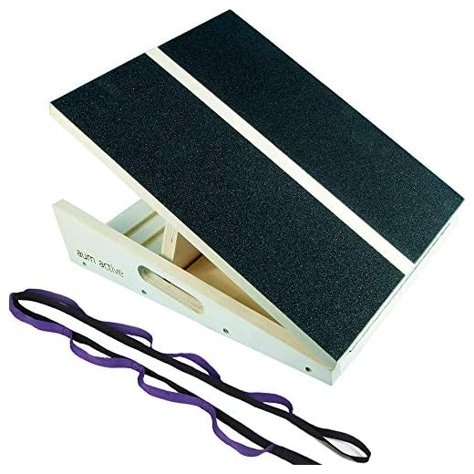 Aum Active Professional Wooden Slant Board Calf Ankle Stretcher with Multi-Loop Yoga Strap Incline Non-Slip Tread Side Handles 16" X 12.5" 300 lbs Achilles Plantar Fasciitis