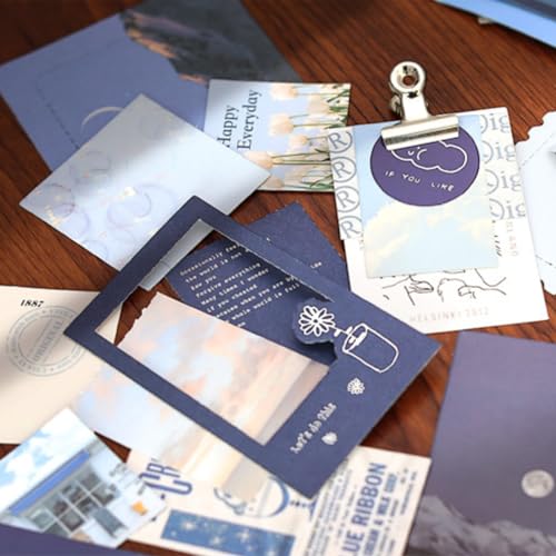 Image of The AutoStory Scrapbook Set A6 Junk Journal Notebook Aesthetic Stickers Paper Pack Washi Tape DIY Craft Art Diary Planner Decor Keepsake Gift Teens Girls (The Wind Chases The Clouds, Blue)