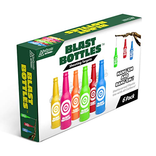 GoSports Outdoors Blast Bottles – 6 Pack Shatterproof Bottle Shooting Targets with Rope for Firearm Target Practice, Great for Indoor & Outdoor Gun Ranges, neon