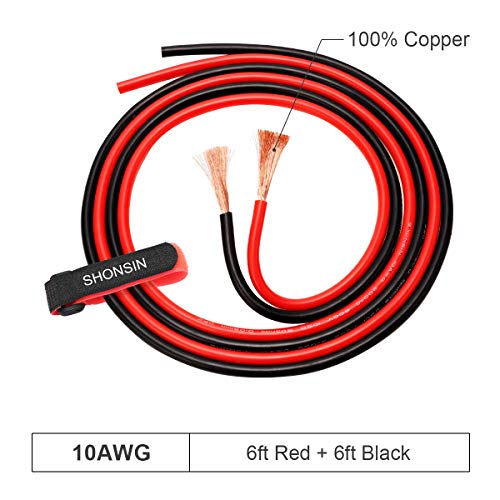 Shonsin 10 Gauge Silicone Wire (6ft Red and 6ft Black) Ultra Flexible OFC