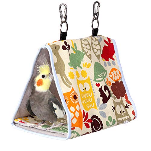Bird Nest Snuggle Hut Parrot Habitat Cave Hanging Tent for Small Medium Parrots Budgies Eclectus Parakeet Cockatiels Lovebird African Grey (Yellow Owl S)