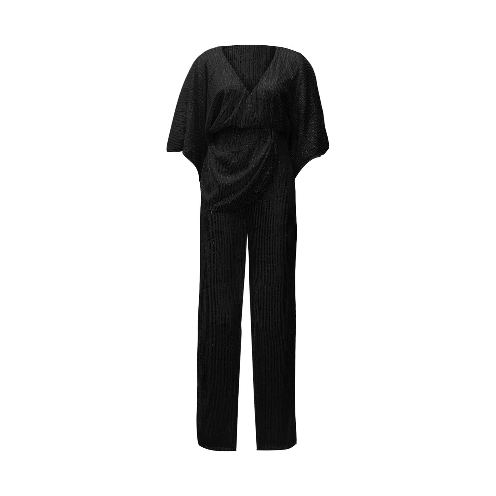 Jumpsuit Damen Elegant, Ganzkörperanzug Damen Eng Pailletten Hosenanzug | Größen Business Overall V-Ausschnitt Glitzer Playsuit Langarm Streetwear Vintage Glitzer-Hosenanzug
