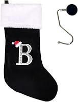 Vista 160 de Soporte para Medias de Navidad con Monograma de 20 Pulgadas Color Rojo Vino con Letras, Medias de Navidad Súper Suaves, Medias Grandes