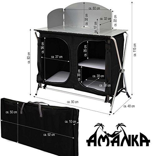 AMANKA Camping-Küche inkl Windschutz 90x48x115cm 3 Fächer Campingschrank faltbar Kocherschrank Zeltschrank Campingmöbel - Image 5