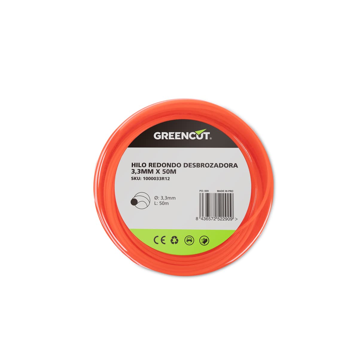 GREENCUT - Nylon round thread 3.3 mm x 50 m, universal, compatible with all brush cutter models