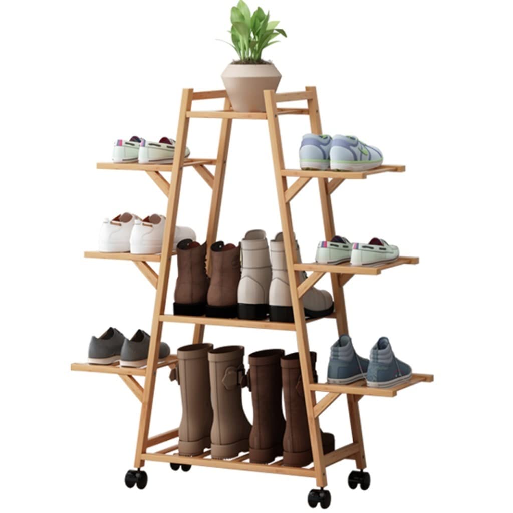 Étagère à chaussures en bambou à 8/9 niveaux avec roulettes pour entrée