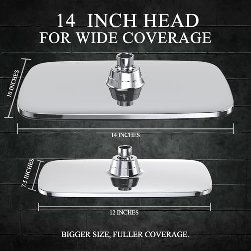 Image of Veken 14 inch Wide Rain Shower Head with Handheld, High Pressure Handheld Shower with Multi Spray Modes, Rainfall Combo with 15 inch Metal Extension Arm, Detachable Dual Shower, Bathroom Decor, Chrome Silver