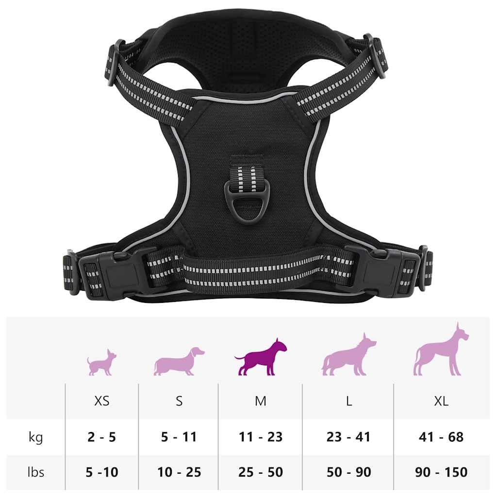 Arnés para perro con correa y collar ajustable negro M de poliéster con tiras reflectantes 4 correas 2 anillos para pasear al perro, entrenamiento, seguridad interior y exterior