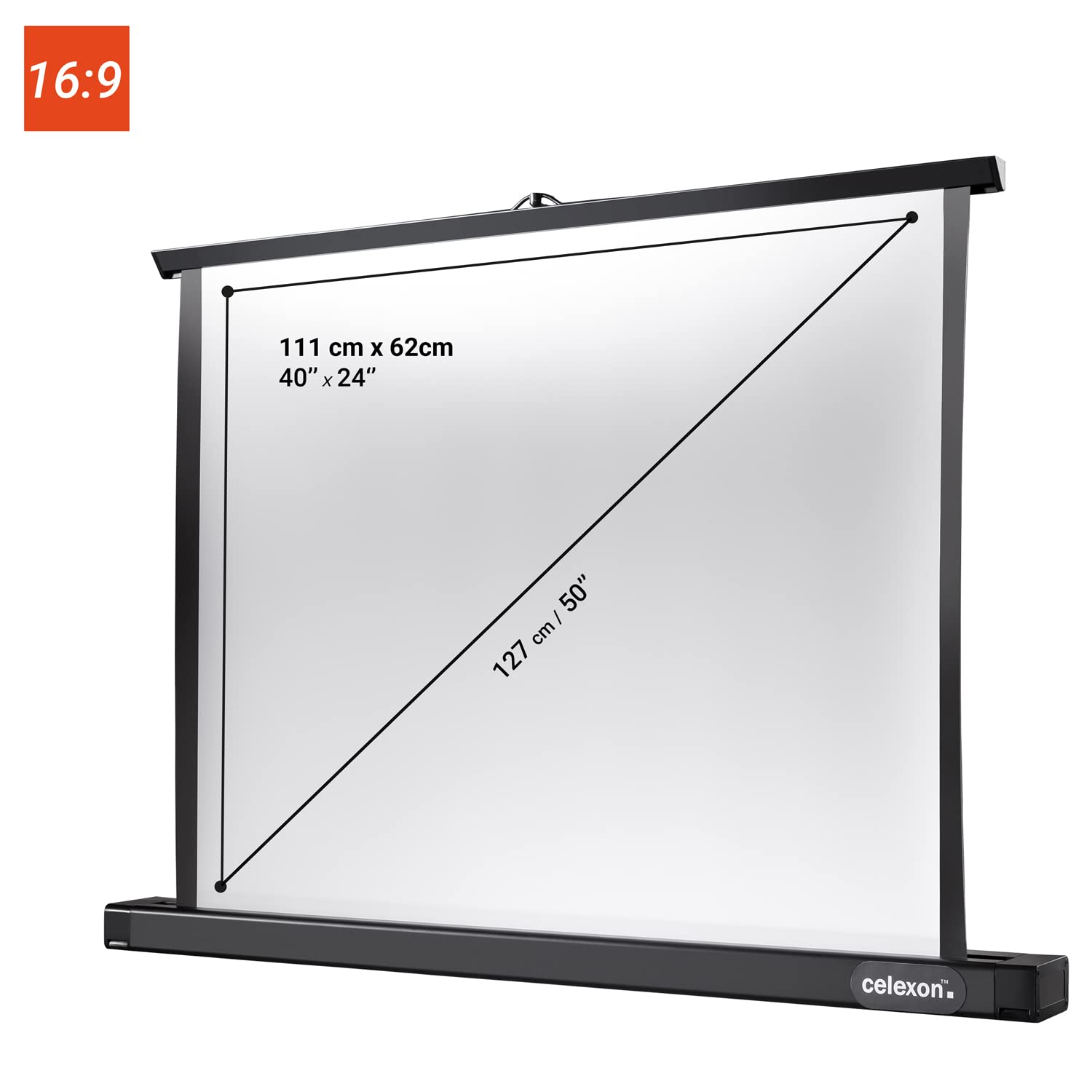 celexon Mini Professional Table top -Screen 50" | 111x62 cm 16:9 | Small, mobile 4K screen for travelling, quick to set up with telescopic pole | Ideal with pico projectors & mini-projectors