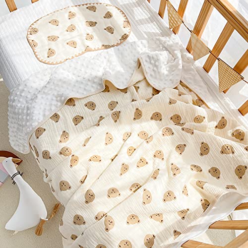 Image of Minky Dot Baby Blanket for Girls Boys Super Soft Double Layer with Dotted Backing, Elegant Receiving Blanket with Muslin Front 39 x 43 Inch (Little Bear)