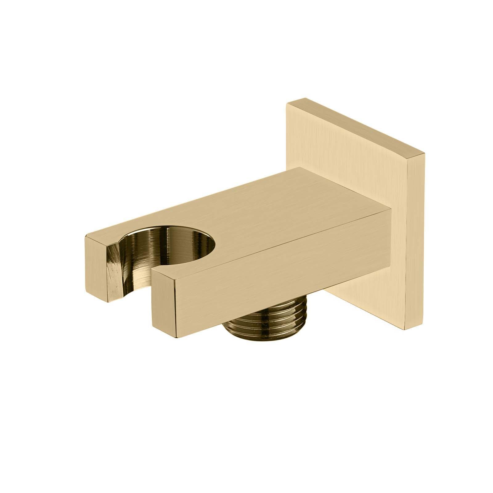 Shower Head Bracket, Concealed Handheld Brushed Gold Drilling Brass Shower Handle Holder Square(Brushed Gold)