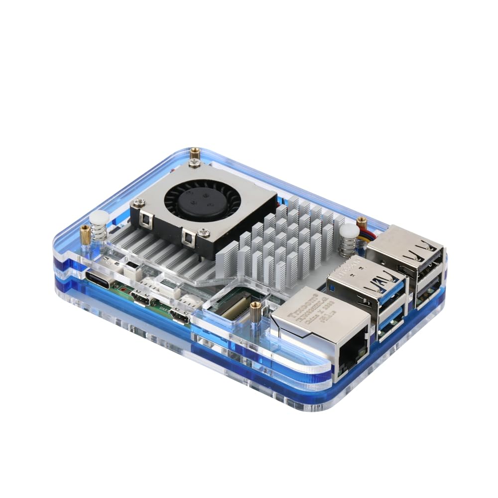 Raspberry Pi 5 Acrylic Case ABS Enlosure Shell with Cooling Fan for RPI 5 Active Cooler (Blue)