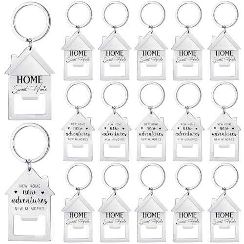 Jingmore 30 Pcs Bulk Estate Agent Gifts for Guests Sweet Home Bottle Opener Beer Beverage Can Keychain Stainless Steel Bottle Opener Keychain Estate Agent Supplies for Housewarming