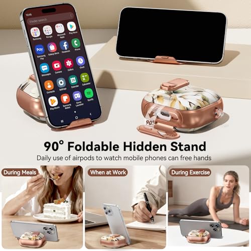 Image of for AirPod 4 Case, with Safty Lock & Phone Stand for Floral AirPod 4 Generation Case Cover for Women Girly, iPod 4 Cases with Keychain & Cleaner Kit -Brown Dead Leaf Flower