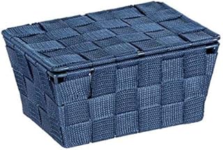 WENKO Panier de rangement Adria avec couvercle bleu foncé - Panier de salle de bain, Polypropylène, 19 x 10 x 14 cm, Bleu foncé
