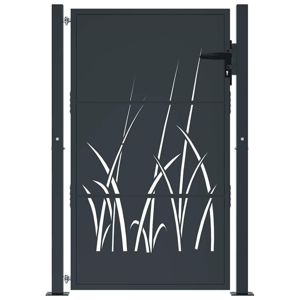 vidaXL Portail de Jardin, Portillon de Patio, Barrière de Sécurité, Porte d'Extérieure Terrasse, Anthracite 100x125 cm Acier Conception d'herbe