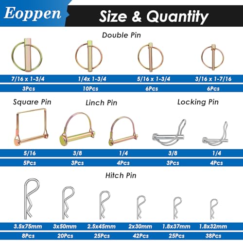 Image of 202Pcs Hitch Pins Clip Pins Linch Pins PTO Pins and Shaft Locking Pins Assortment Kit 5 Styles Tractor Pins Fasteners for Trailers, Tractors, Trucks, Lawn Mower