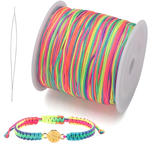 Zephyra Hilo Encerado de Nylon 0,8 MM x 100 M con Aguja de Perlas,Cordón de Cera,Hilo de Cera para Abalorios – Cordón Encerado para Pulseras,Collares,Bisutería,Macramé y Manualidades DIY (Multicolor)