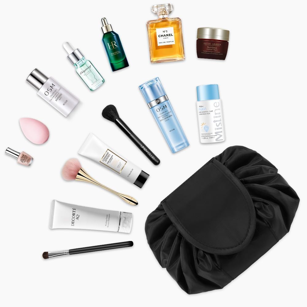 Lazy Drawstring Makeup Bag, Lay Flat Makeup Bag, Large Capacity Travel Cosmetic Bag, Waterproof and Portable Makeup Bags - Image 4