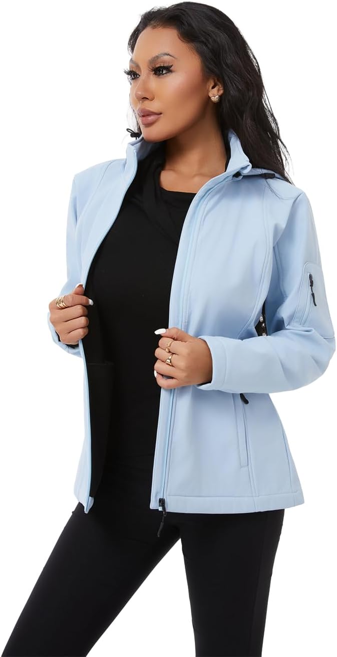 KVE Women's Softshell Jacket Light Hooded Windproof Coat Insulated Windbreaker for Outdoor Hiking - Image 7