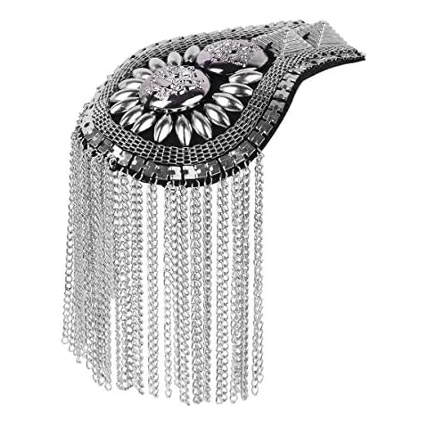 TiaoBug 2pcs Vintage Shoulder Board Badge Epaulettes Tassel Link Chain Shoulder Epaulet Brooch for Costume Suit Silver One_Size Cover