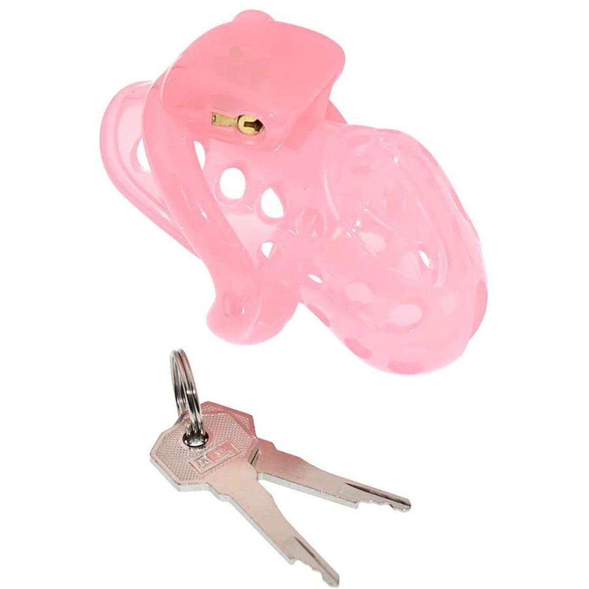 AAKOMA Cage de chasteté électrochocs masculins Conception ergonomique électrique Dispositifs de chasteté sexuelle Verrouillage de la cage du pénis avec 4 tailles d'anneaux Sex Toys (court style, Pink)