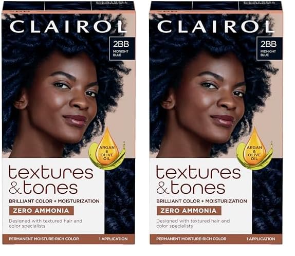ClairolTextures & Tones Permanent Hair Dye, 2BB Midnight Blue Hair Color, Pack of 2