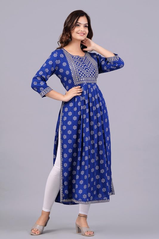 Image of NEW4U Women's Sequin Zari Embroidery Printed Naira Cut Kurti