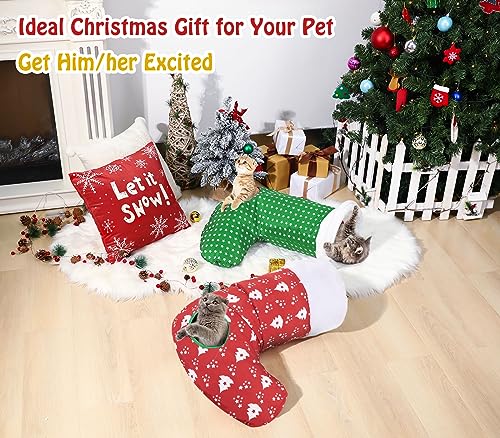 Image of Pawaboo Cat Tunnel Christmas Sock with Bell Balls, Upgraded 2 Way Cat Tunnel Interactive Toy, Pet Xmas Stocking with Crinkle Paper & Strong Spring-Steel Frame for Cat Kitten Kitty, Red Christmas Tree