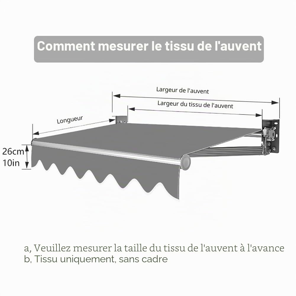 Générique Tissu de Remplacement pour Store banne rétractable Manuel 285x200cm, 300x200cm Toile de Store de Balcon avec Volant, abri Pare-Soleil imperméable Couverture(280x200cm)