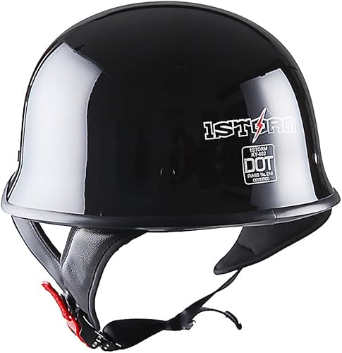 Miniatura 5 de 1Storm Casco de media cara para motocicleta, estilo alemán abierto, aprobado por DOT: HKY602 negro brillante