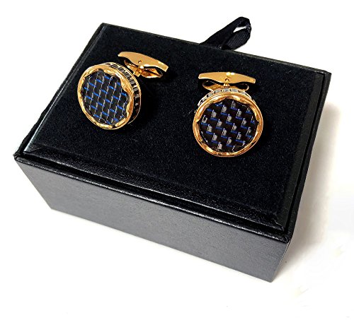 Fontee® 1 paar hoogwaardige Franse overhemd manchetknopen blauwe koolstofvezel epoxy manchetknopen voor mannen klassieke manchetknopen met geschenkdoos (verguld) - Image 7