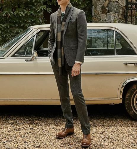 Men's Suits Slim Fit 3 Piece Suits for Men Tweed Herringbone Suits Retro Vintage Blazer Wedding Suits Jacket Vest Pants Set2