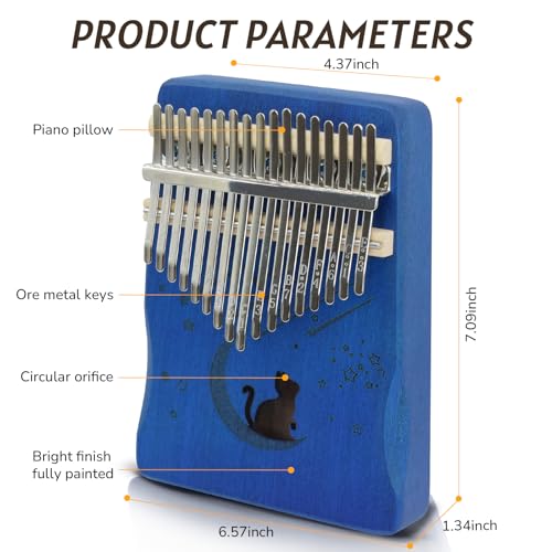 Image of 17 Key Kalimba Thumb Piano, Mbira Instrument,Musical Gift for Kids & Adults