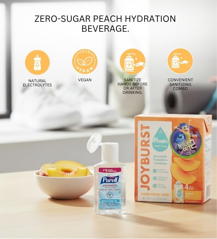 3x Bev Hydration Peach 4Pk – 67.6FO Bundle with Hand Sanitizer 2 oz for On-the-Go Hydration and Clean Refreshment — Gift Set (4 Items)