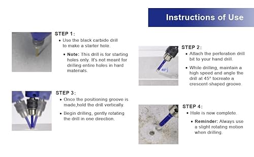 Farhigh Fliesenbohrer Set Diamantbohrer Glasbohrer 5 tlg. 6/6/8/10/12mm & 6mm Karbid-Anbohrer, für Keramik, Granit, Glas, Porzellan, Fliesen, harte Fliesen, Feinsteinzeug, Marmor
