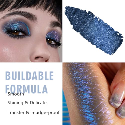 Image of WanTuoluo Sparkly Eyeshadow Palette for Women, Single Monochrome Eye Shadow Makeup, Shiny Pressed Cream Powder, Blendable Natural sombras para ojos, Holographic,Vegan,Travel (10-sparkly-Blue)