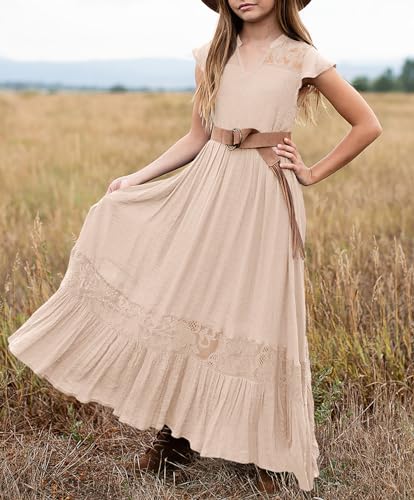 HOSIKA Girls Elegant Lace Ruffle Sleeve A-Line Formal Wedding Party Flower Girl Dress 6-12 Years3