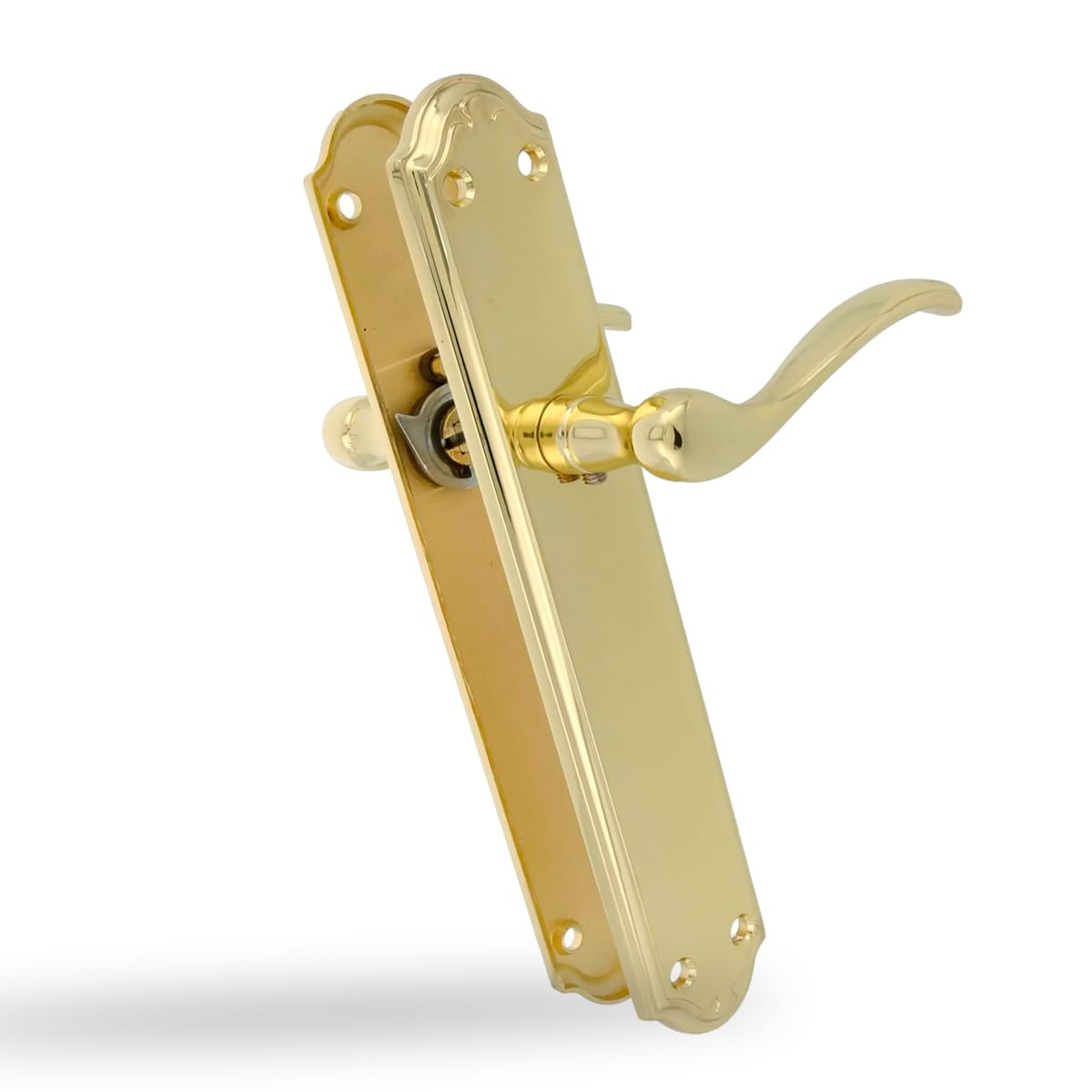 Amig - Set maniglia con placca - 248 x 44 mm - In zama - Finitura oro - Include viti passanti antifurto e accessori di fissaggio - Per porte interne