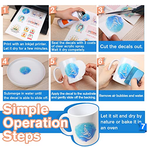 Koala 25 Sheets Waterslide Decal Paper For Inkjet Printer - White 8.5X11 Inch Water Slide Transfer Paper For Diy Tumblers, Mugs, Glass, Ceramics #TOP2