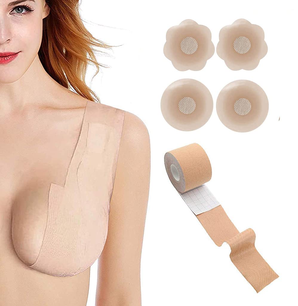 maycreate Boob Tape with 4PCS Reusable Silicon Nipple Pasties Cover for Women Push Up & Lifting Body Tape with Free Cut Breast Lift Tape for Women Breast Tape-picture-38