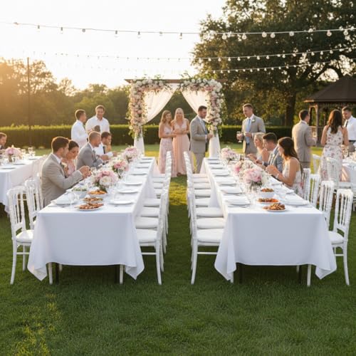 Image of sancua White Table Cloths Rectangle, 10 Pack Tablecoths Rectangular for 6 Foot Tables - Washable Polyester Fabric Table Cover for Wedding, Birthday Party, Banquet Reception, 54x108 Inch